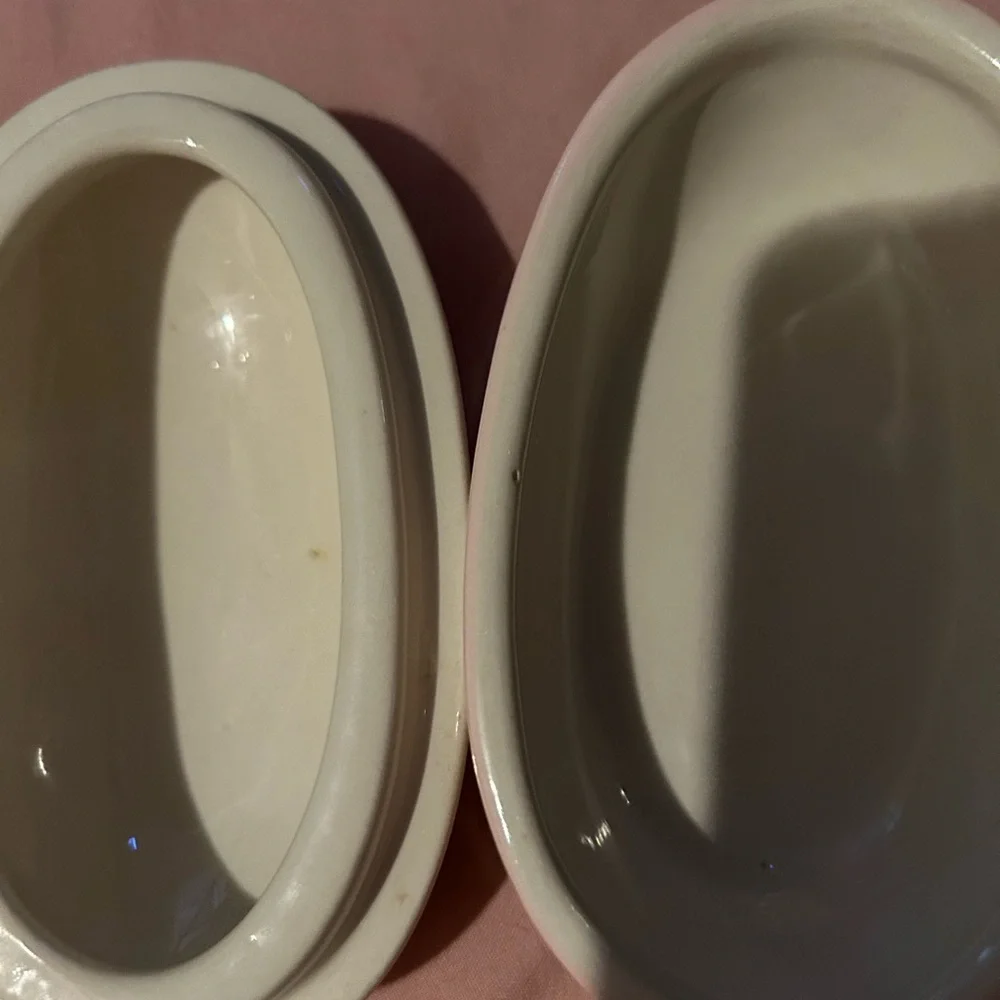 Porcelain soap dish or Easter basket surprise I stuffed w candy w a pink bow